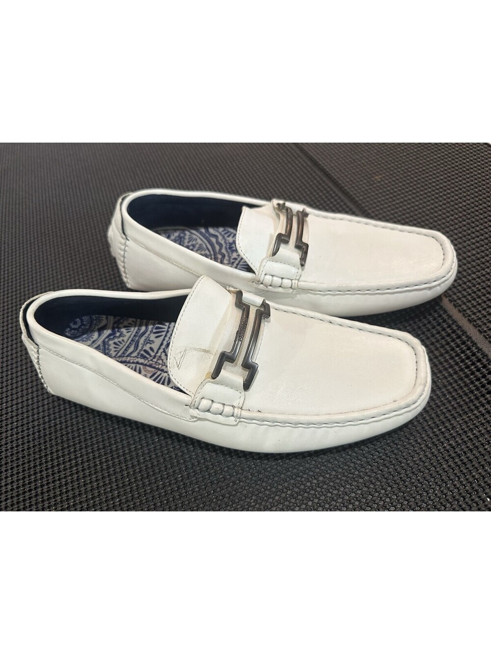 White Leather Driver Loafers Mens 7 Moc Toe Slip On Shoes